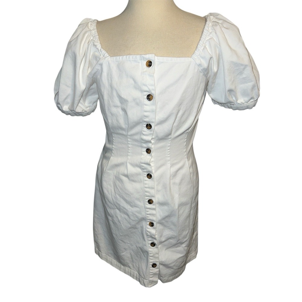 Who What Wear Puff Short Sleeve White Denim Dress Large